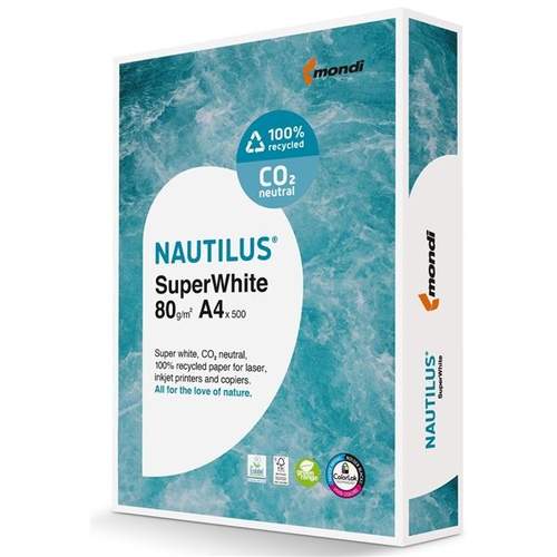 Recyclingpapier Nautilus Superwhite, A4, 80 g, 500 l.
