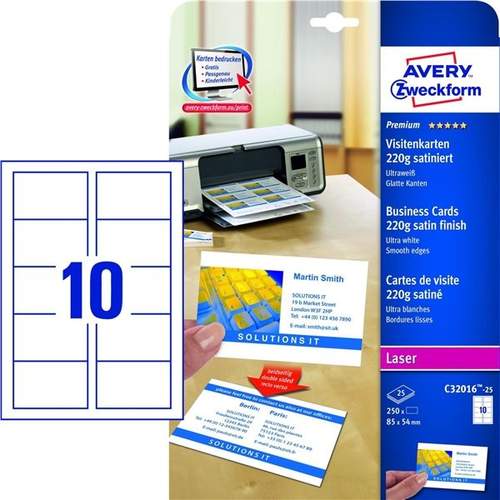 Avery Zweckform C32016-25 Visitenkarte Laser/Inkjet Karton Weiß 25 Stück(e)