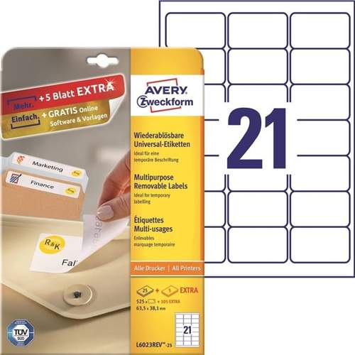 Avery Zweckform L6023REV-25 selbstklebendes Etikett Rechteck Entfernbar Weiß 630 Stück(e)