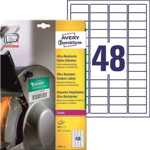 Avery Zweckform L7911-10 selbstklebendes Etikett Abgerundetes Quadrat Dauerhaft Weiß 480 Stück(e)