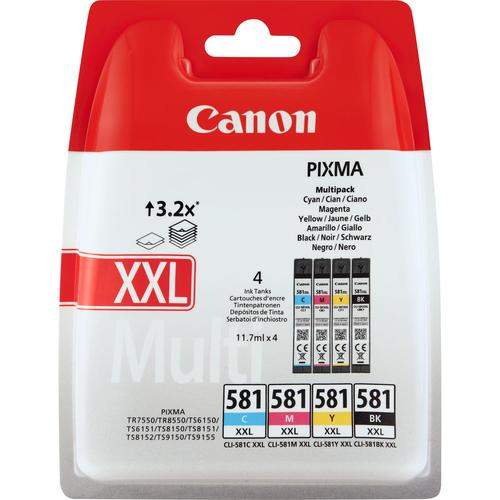 Original Canon 1998C005 / 581XXL Tinte Schwarz, Cyan, Magenta, Gelb - 4 Stück