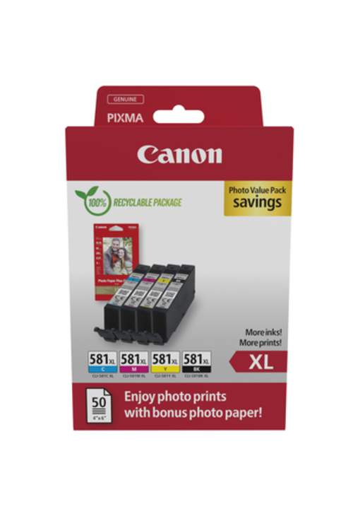 Original Canon 2052C006 / CLI-581XL Tinte schwarz, cyan, magenta, gelb - 4 Stück