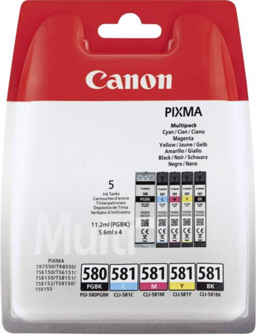 Original Canon 2078C005 / 580/581CMYK Tinte schwarz, cyan, magenta, gelb - 5 Stück