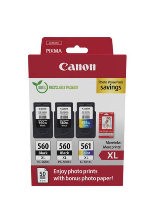 Original Canon 3712C012 / PG-560XL+CL-561XL Tinte schwarz, cyan, magenta, gelb - 3 Stück