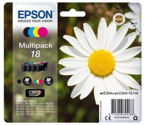 Original Epson C13T18064012 / 18 Tinte schwarz foto, cyan, magenta, gelb