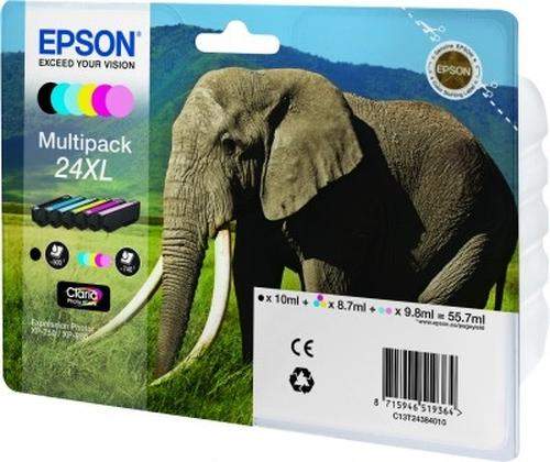 Original Epson C13T24384010 / 24XL Tinte schwarz, cyan, cyan hell, magenta hell, magenta, gelb