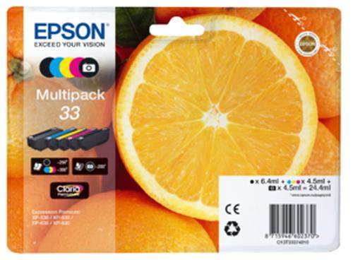 Original Epson C13T33374010 / 33 Tinte schwarz, cyan, magenta, schwarz pigment, gelb