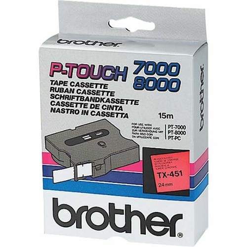 Brother TX-451 Schwarz auf rot Label Etikette