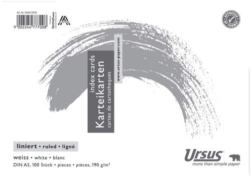 Karteikarte A5q weiß liniert URSUS 094072000 190g