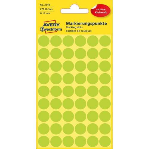 Haftetiketten D12mm neongrün AVERY ZWECKFORM 3149 f.Handb