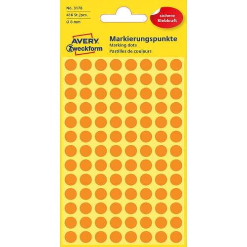 Haftetiketten 8mm neon orange BUNT 416 Stück 