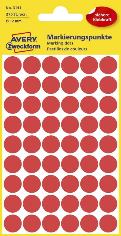 Haftetiketten D12mm rot AVERY ZWECKFORM 3141 f.Handb