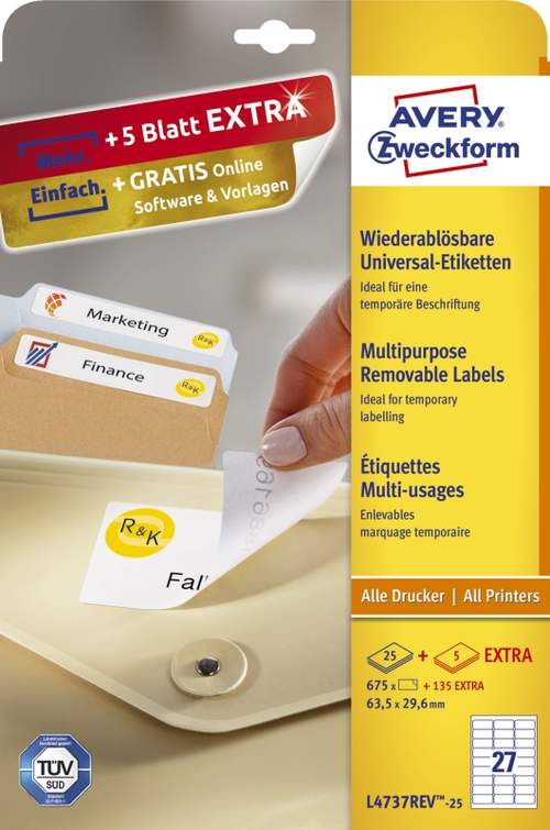 Universaletiketten 63,5x296 AVERY ZWECKFORM L4737REV-25