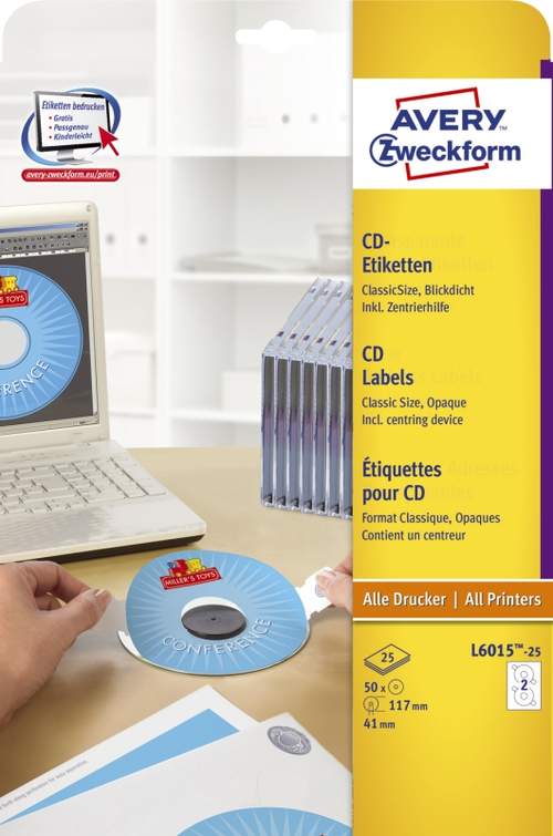 Universaletiketten D117mm AVERY ZWECKFORM L6015-25 CD-Et
