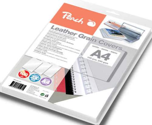 PEACH Einbanddeckel ledergenarbt, 230 g/m2,  A4, weiss, 100 Blatt